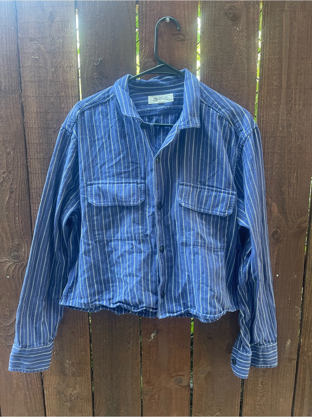 Madewell Blue Pinstripe Cropped Streetwear Oversized Modern Shacket Sz M